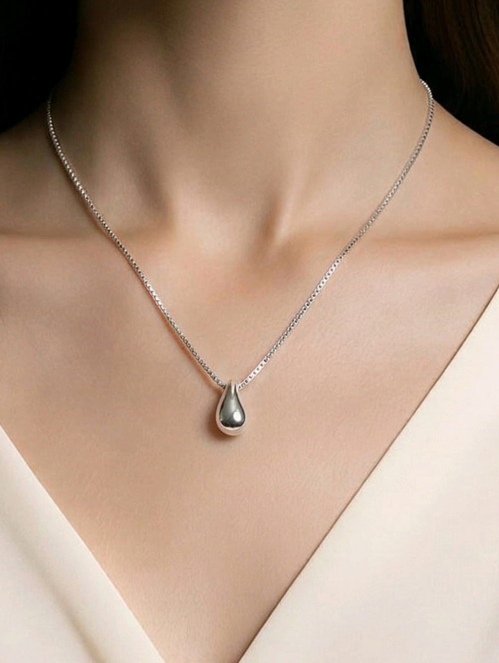 Waterdrop Necklace Silver Stainless Steel Teardrop Pendant Sleek Minimal Luxe